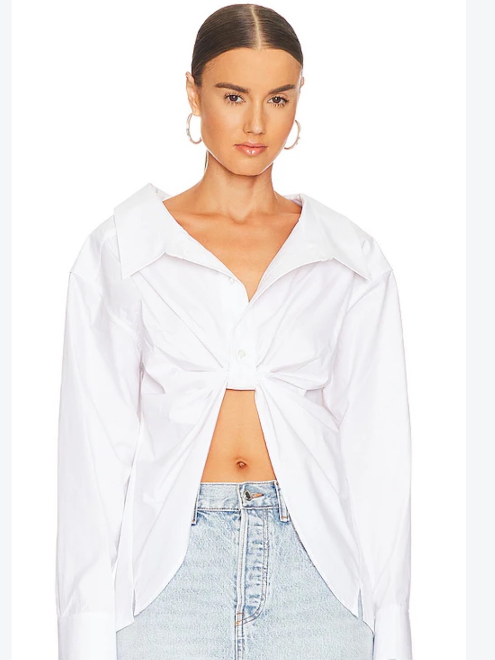 Alexander Wang White Butterfly Twist-Front Cotton Shirt